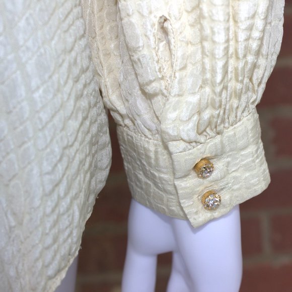 Milly of New York | Ivory 100% Silk Blouse | Long Sleeve, Ruffles & Tie Neck | 2 - Picture 10 of 12